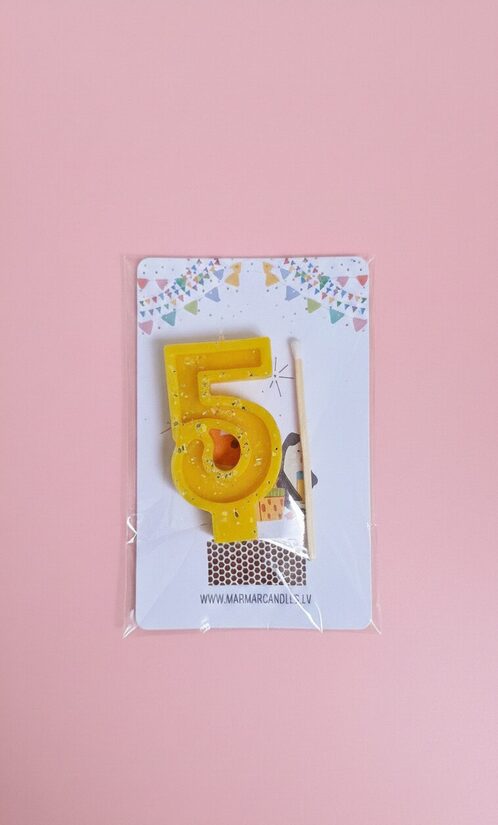 Bišu vaska Ciparu svece "5" tortēm un kūkām ar apsveikuma kartīti